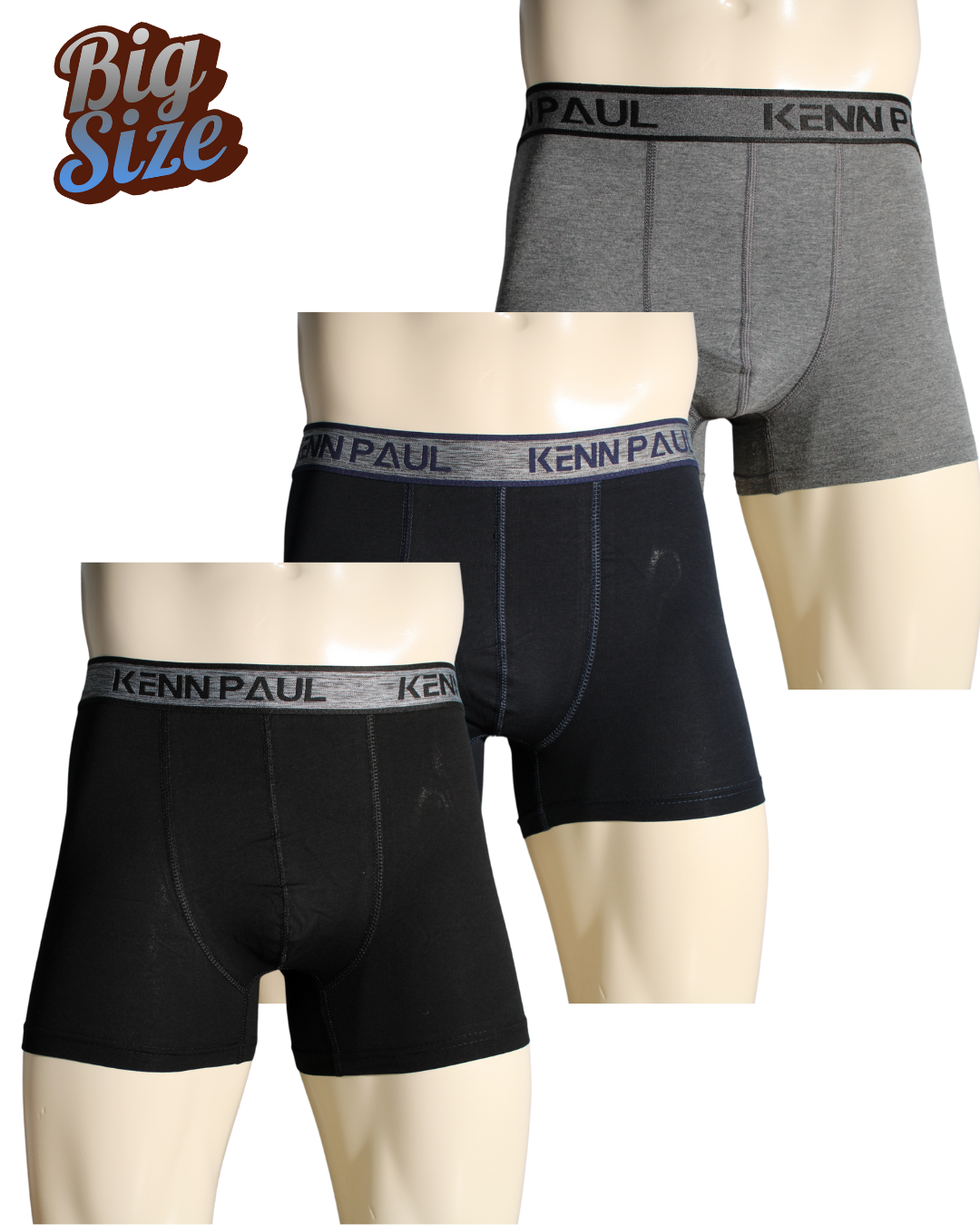 3'lü Boxer 3XL–6XL Büyük Beden – Düz, Yumuşak Pamuk