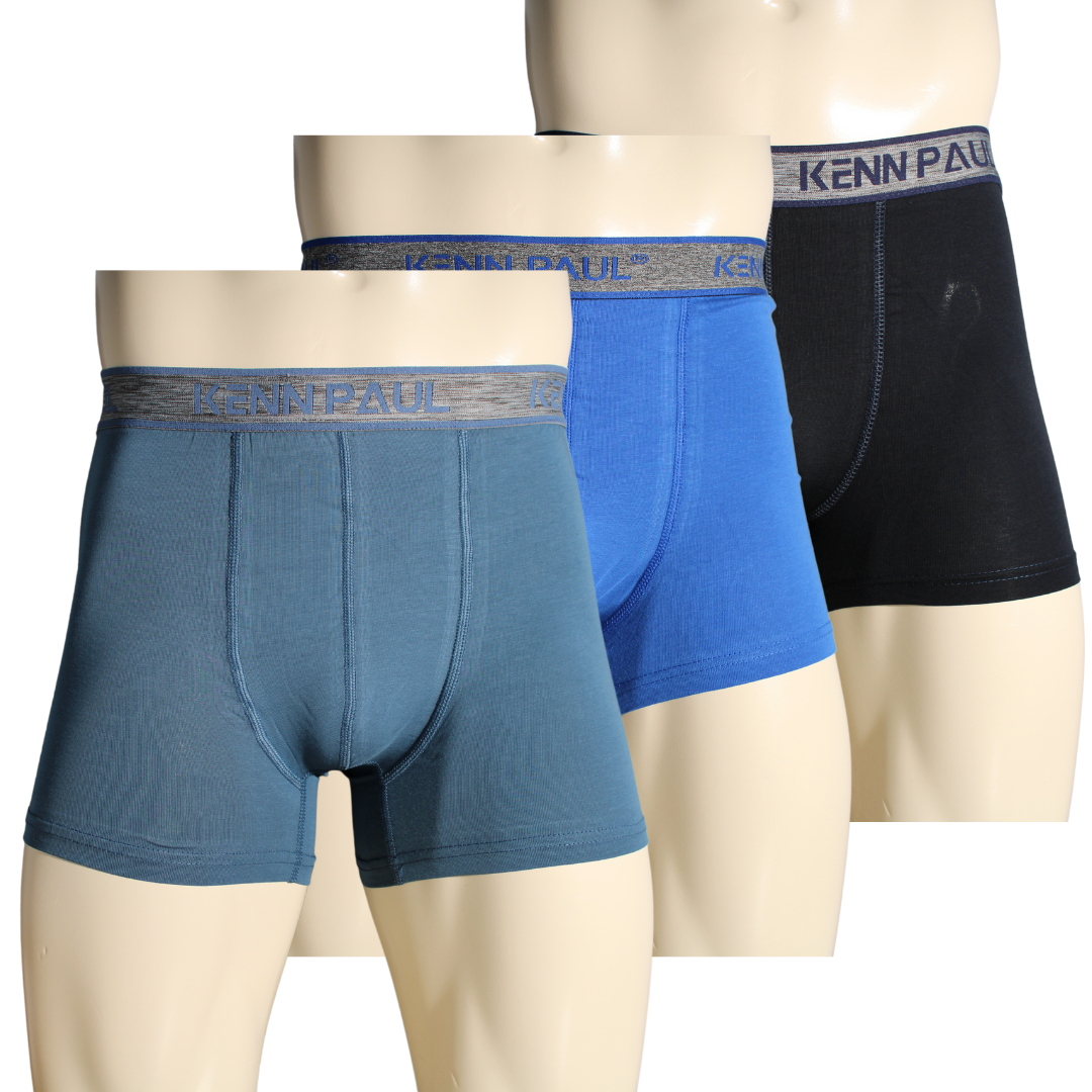 3'lü Erkek Düz Mavi Ton Pamuk Boxer Fitted